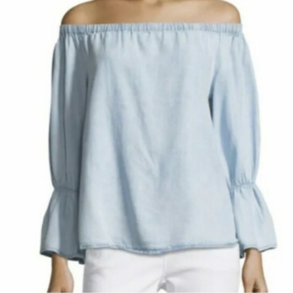 Sanctuary Chambray Off The Shoulder Bell Sleeve Top